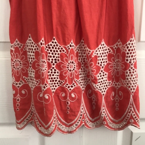 🌸3/$15 Coral & white crochet mini dress/long top - Picture 3 of 3